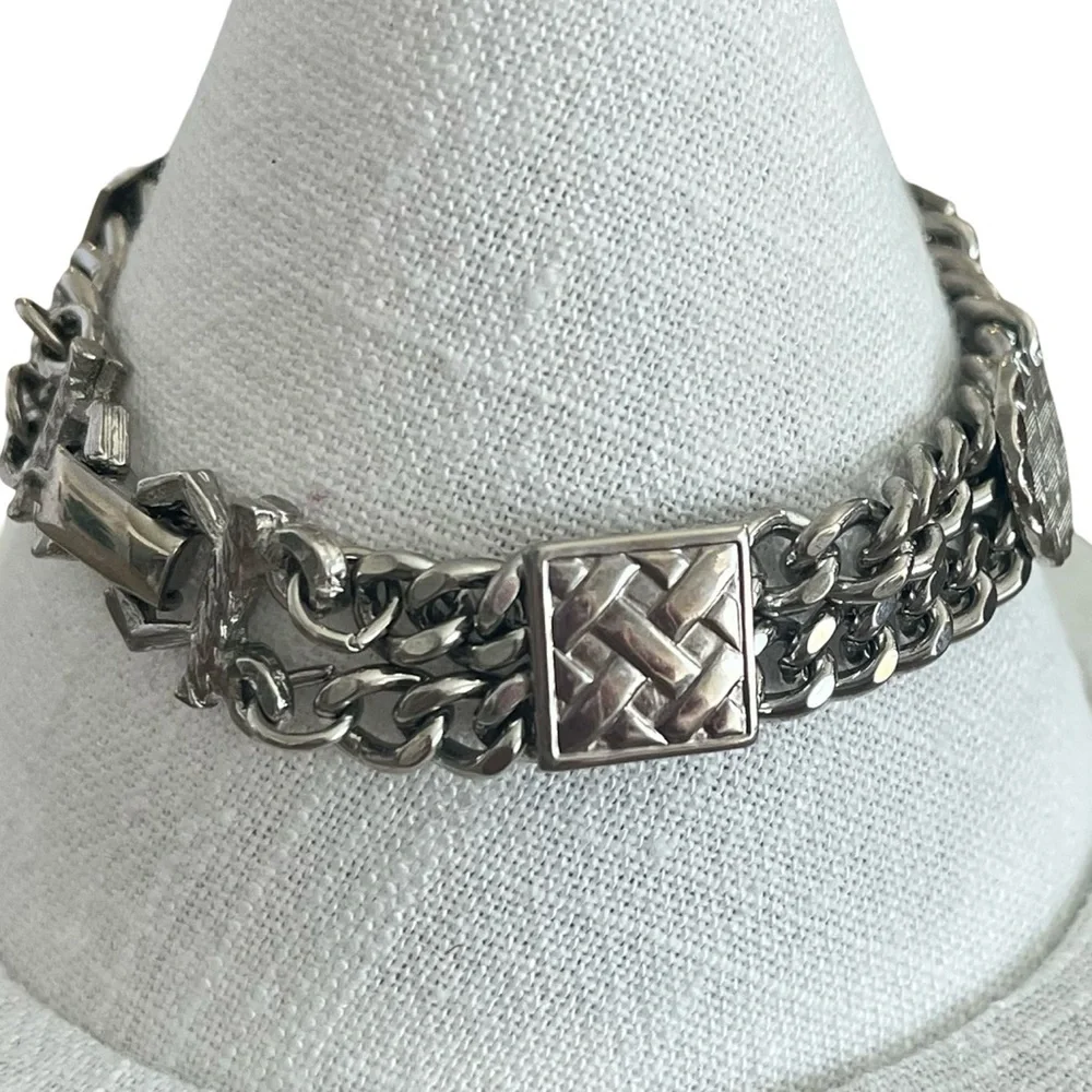 Silver Tome Clasp Bracelet Circle and Square Medallions